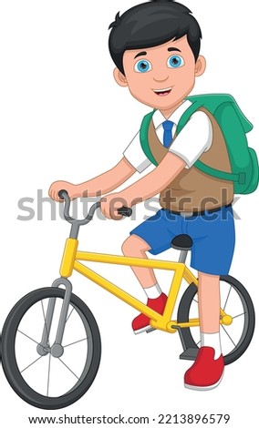 cartoon school boy riding a bicycle