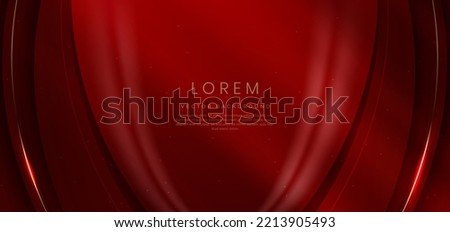 Abstract 3d curved red shape on red background with lighting effect and sparkle with copy space for text. Luxury design style. Vector illustration