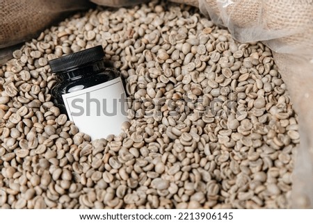 Packaging with a sticker for writing text in a bag of green coffee beans