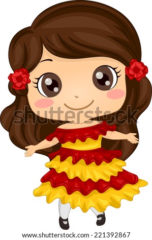 Illustration Featuring a Girl Wearing a Mexican Costume