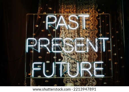 Past, Present, Future neon sign at a psychic reader, Manhattan, New York