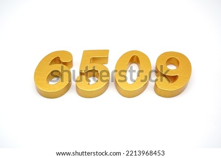   Number 6509 is made of gold-painted teak, 1 centimeter thick, placed on a white background to visualize it in 3D.                                 