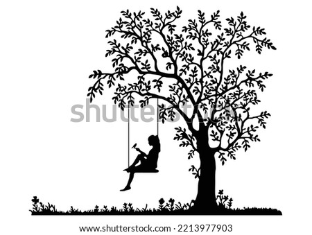 SWING TREE CLIP ART – GIRL ON SWING SILHOUETTE WALL STICKER