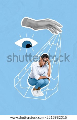 Creative abstract template graphics image of arm catching net stressed depressed lady guy isolated drawing background