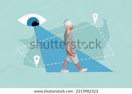 Exclusive magazine picture sketch image of funny guy walking online gps navigator isolated painting background