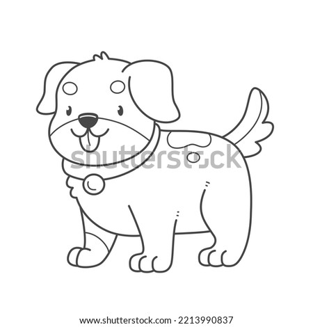 Cute puppy baby coloring page. Dog coloring book. Vector black and white illustration.