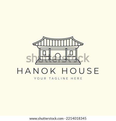 hanok house linear vector logo illustration design, traditional korean architecture logo concept Royalty-Free Stock Photo #2214018345