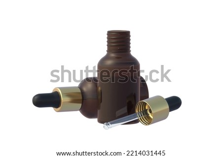 Cosmetic bottles with pipette isolated on white background. 3d render