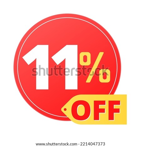 11% off limited special offer. Discount banner in red and yellow circular balloon, super discount.