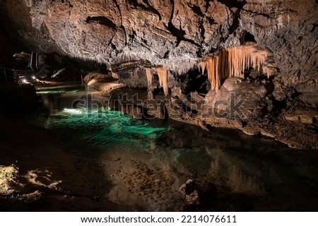 Emerald lake in Demanovska Freedom Cave  (Demanovska Jaskyna Slobody) in Slovakia