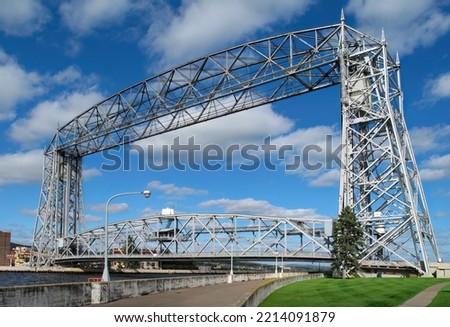Aerial Lift Bridge in the harbor of Duluth Minnesota Royalty-Free Stock Photo #2214091879