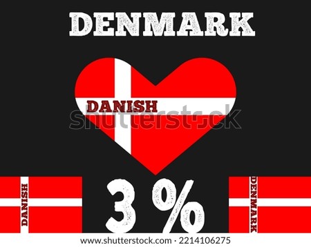 3% percentage Denmark sign label vector art illustration with flag color. White, red color and black background. Banner template design for social media and website with heart shape.
