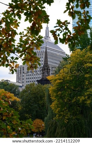 The Boston Common is a central public park in downtown Boston, Massachusetts. The images depict the park in the fall. 