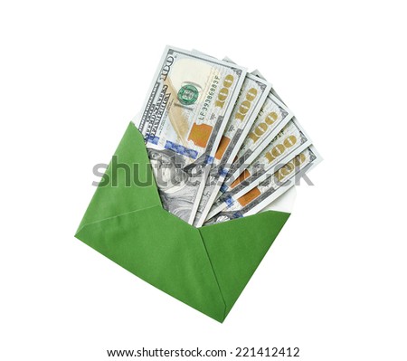 dollars in an envelope on a white background