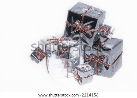 Wrapped gift boxes with white isolated background