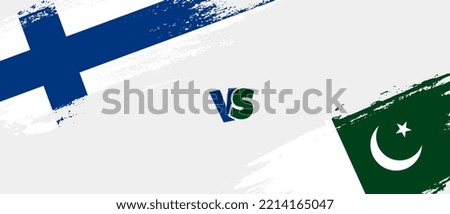 Creative Finland vs Pakistan brush flag illustration. Artistic brush style two country flags relationship background
