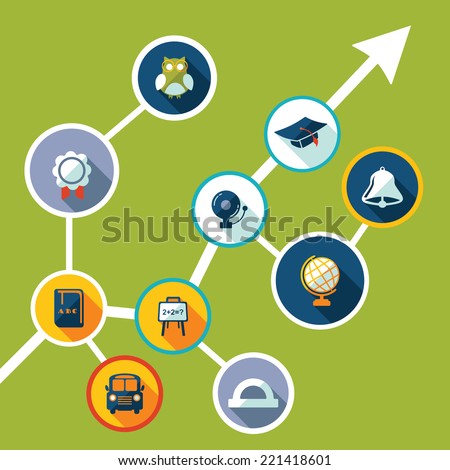 Flat concept, set modern design with shadow vector icons for web design and mobile applications, SEO. search Engine Optimization: education icons