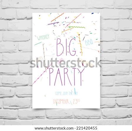 Vector abstract party poster design template with festive confetti background