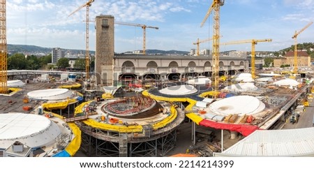 Stuttgart 21 construction site for new railway train station of Deutsche Bahn DB panorama city in Germany Royalty-Free Stock Photo #2214214399