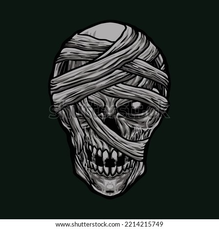 the mummy head illustration design at isolated background
