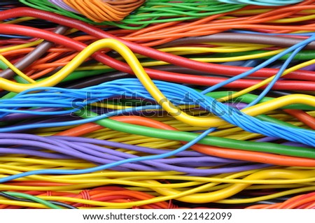 Colored electrical cables and wires Royalty-Free Stock Photo #221422099