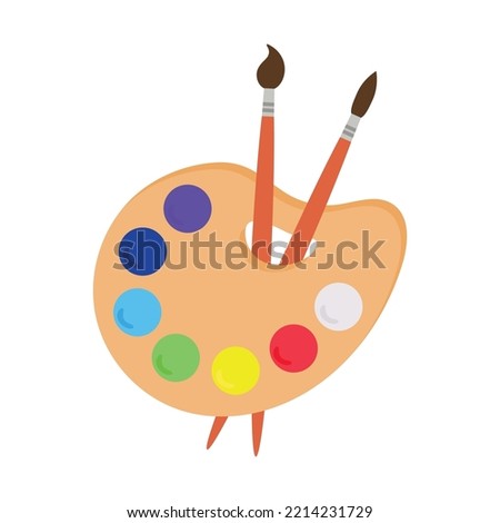 Painting supplies, color palettes, colorful tubes, watercolors, oil paints, acrylic paints. Royalty-Free Stock Photo #2214231729