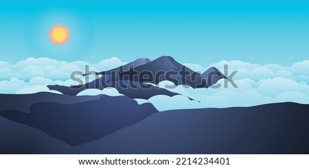 peaceful beautiful midday over prau mountains with ocean of clouds, Use as landscape background or wallpaper.