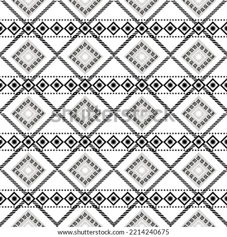 Black and white Navajo tribe vector seamless pattern with doodle elements. Aztec print abstract geometric art. Wallpaper, fabric design, fabric, paper, hand drawn textile.