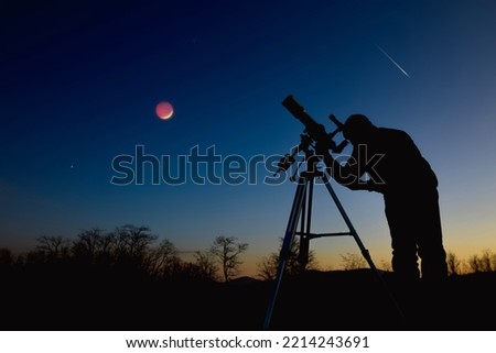Astronomical telescope and equipment for observing stars, Milky way, Moon and planets. Royalty-Free Stock Photo #2214243691