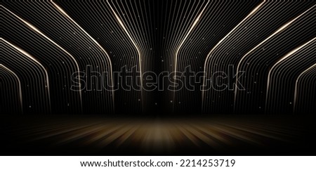 Rounded curve golden line dark tunnel of lights for ecommerce signs retail shopping, advertisement business agency, ads campaign marketing, email newsletter, landing pages, creative header, billboard  Royalty-Free Stock Photo #2214253719