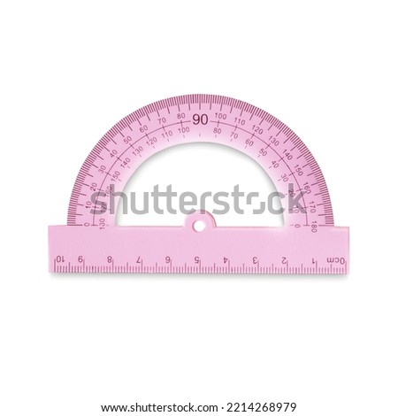 Protractor with measuring length and degrees markings isolated on white, top view