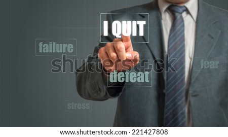 Business man in suit show card with text - I quit