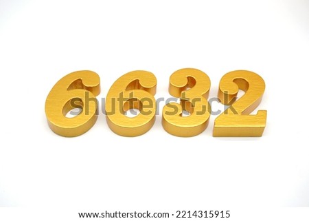 Number 6632 is made of gold-painted teak, 1 centimeter thick, placed on a white background to visualize it in 3D.                                
