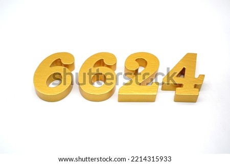   Number 6624 is made of gold-painted teak, 1 centimeter thick, placed on a white background to visualize it in 3D.                                     