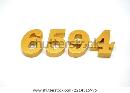   Number 6594 is made of gold-painted teak, 1 centimeter thick, placed on a white background to visualize it in 3D.                                