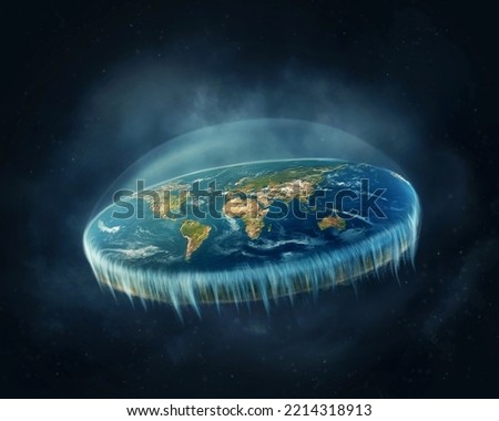 Flat Earth in space. Symbol image.  Royalty-Free Stock Photo #2214318913