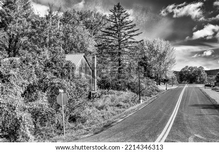 Road of New England in foliage season, USA.