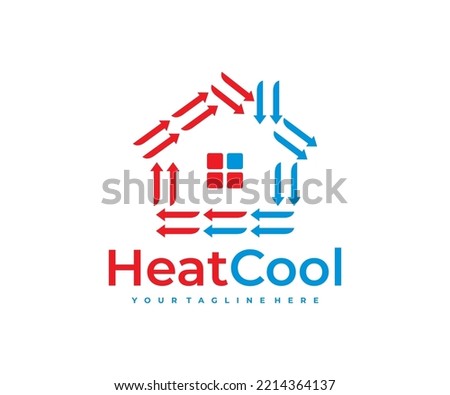 Home, house, heating, cooling and air conditioning, logo design. Construction, repair and installation of air conditioners and ventilation system, vector design and illustration