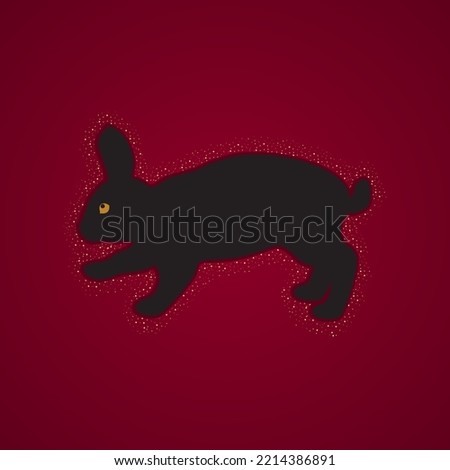 A running black rabbit with a golden border on a red Christmas background. Vector illustration for design