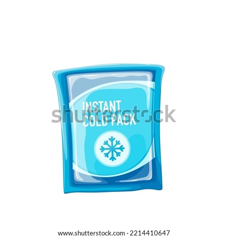 Medical ice pack from first aid kit box vector illustration. Cartoon isolated blue ice bag with cold gel for pain therapy, medicines emergency equipment and cooling container for treatment of injury Royalty-Free Stock Photo #2214410647