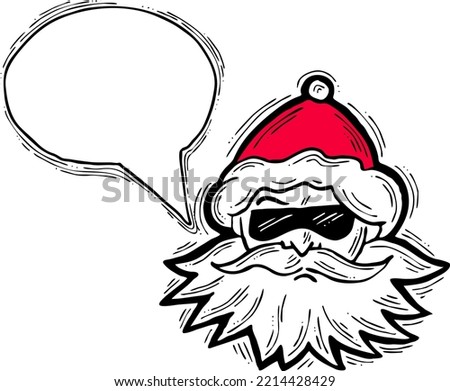 Santa Claus talking speech. Christmas, New Year frame for announcement, sale promotion, greeting message, chat. Text bubble frame template vector design. Hand drawn comic cartoon style illustration.