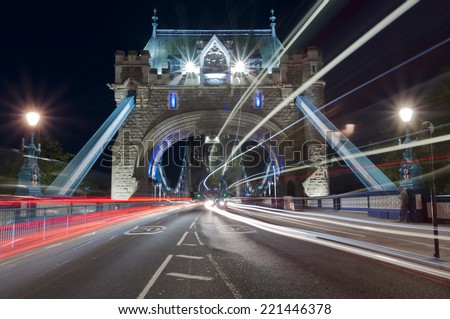 Night traffic through Tower bridge
