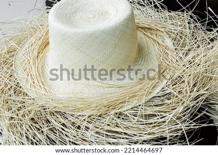 An authentic ecuadorian handmade Panama hat or Paja Toquilla Hat, weaving from straw. Popular souvenir from South America. Cuenca, Ecuador Royalty-Free Stock Photo #2214464697