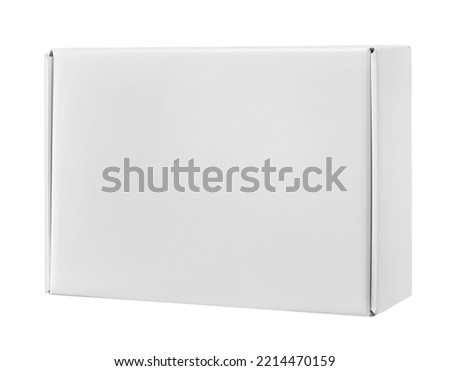 Blank white cardboard box isolated on white background Royalty-Free Stock Photo #2214470159