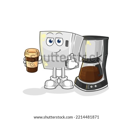 the fridge drinking coffee illustration. character vector