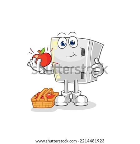 the fridge eating an apple illustration. character vector