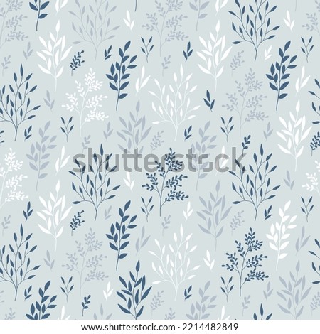 Hand drawn seamless pattern of colorful branches with leaves. Winter floral cozy collection. Christmas decorative illustration for greeting card, wallpaper, wrapping paper, fabric, packaging