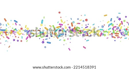 Sprinkle realistic with grains of desserts. Seamless pattern bright colorful sprinkles grainy isolated on white. Design for holiday designs, party, birthday, invitation. Vector 3d sweet confetti Royalty-Free Stock Photo #2214518391