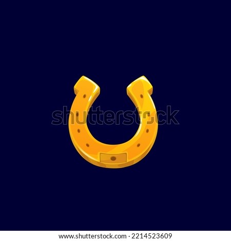 Blacksmith sign, golden horse shoe equestrian sport and horseracing trophy award isolated icon. Vector racehorse emblem, object to protect horse hoof from wear. Gold horseshoe good luck symbol Royalty-Free Stock Photo #2214523609