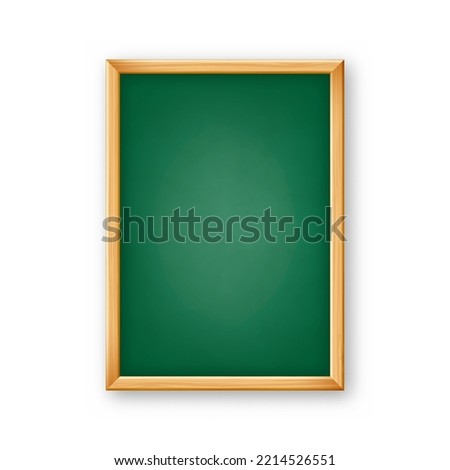 Realistic blank chalkboard in a wooden frame. School blackboard with traces of chalk, writing surface for text or drawing. Presentation board, online studying and e-learning. Vector illustration
